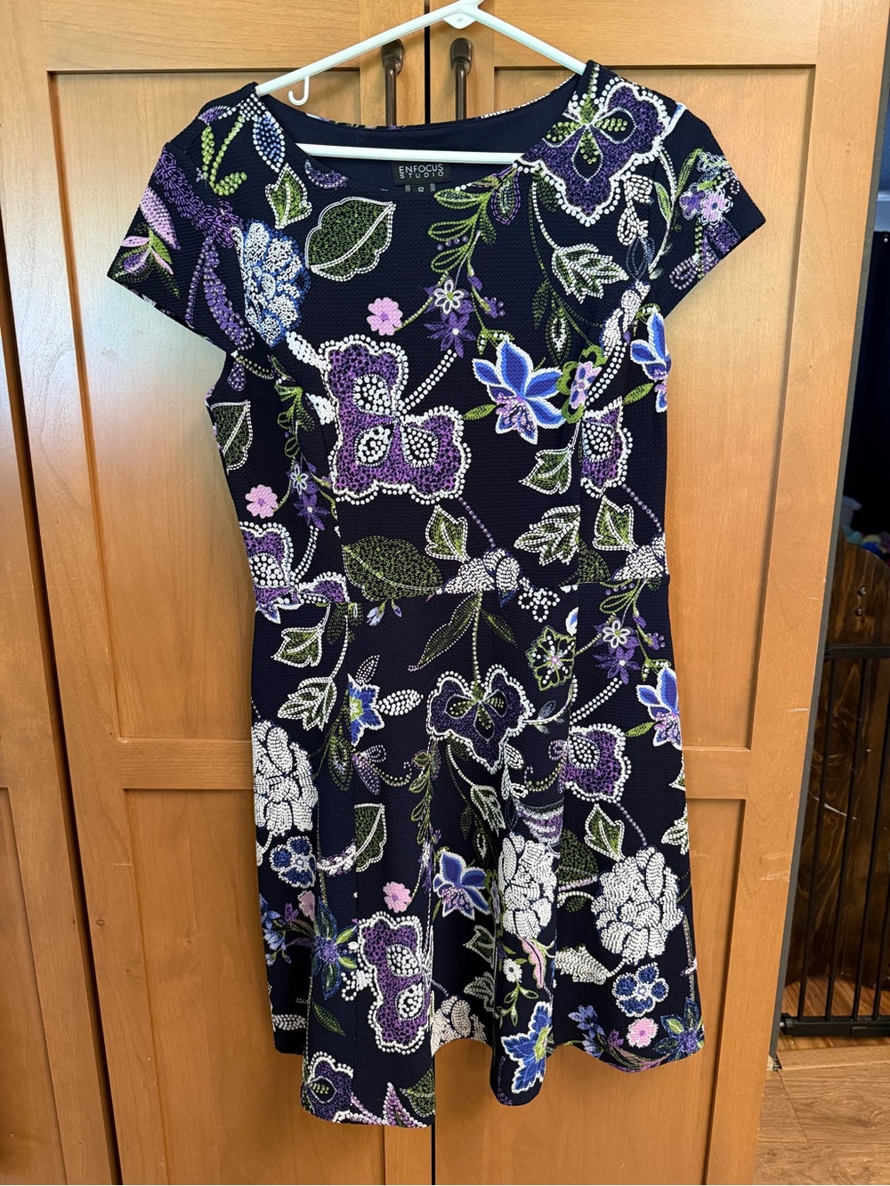 Enfocus Studio Navy Floral Fit-and-Flare Mini Dress